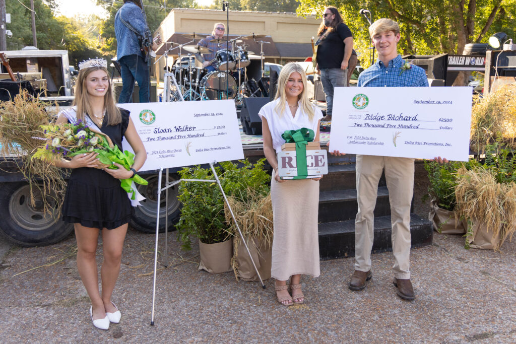 2024 Delta Rice Festival scholarship recipients (left to right), Sloan Walker, Hayley Fyfe, and Ridge Richard